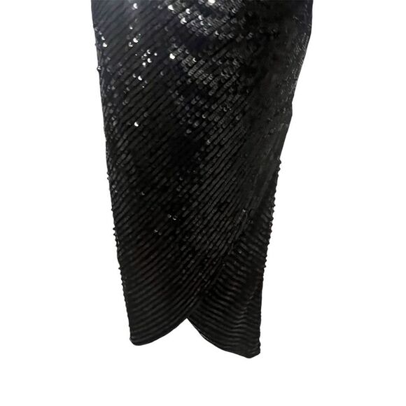 NWTâ MacâDuggal black sequin midi Halter dress women's size 2 with side ruching - Picture 6 of 14